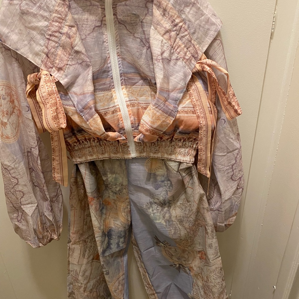 Pastel Map Print Jacket and Pants Set